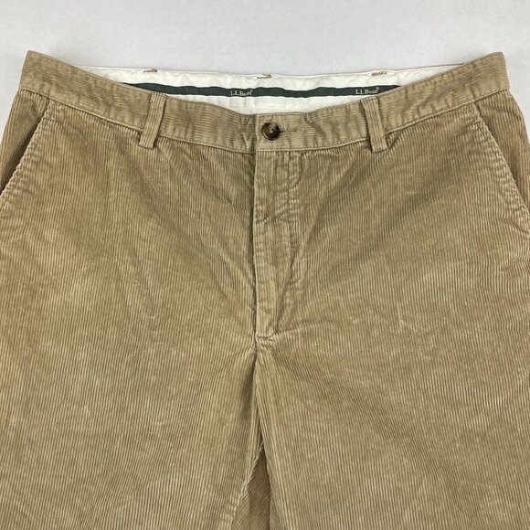 L L Bean Corduroy Pants Mens 40x29 Tan Straight Leg Flat Front Trousers - Picture 1 of 6